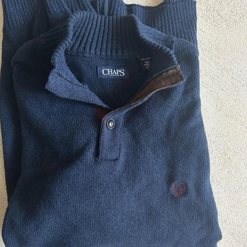 Chaps 2XLT Elbow Patch Knit Sweater – Blue